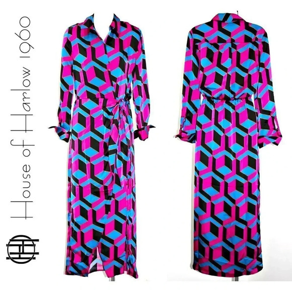 *Final Price* House of Harlow Satin Wrap 52" Maxi Geometric Med EUC Revolve - Picture 1 of 11